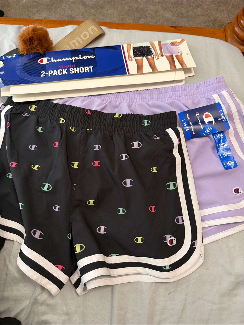 Champion Girls' 2-Pack Athletic Shorts - Black & Lavender